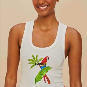 FARM Rio White Tank with Colorful Parrot Design